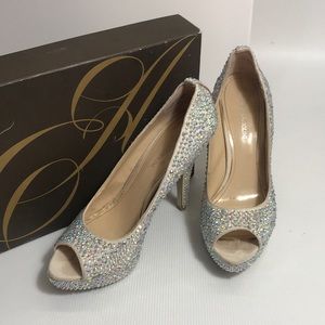 Iridescent AB swarovskiCrystal peep Toe Pumps